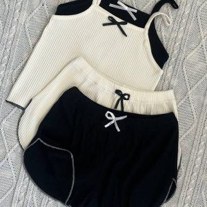 ست پینترستی تاپ و شلوارک رنگ مشکی و سفید