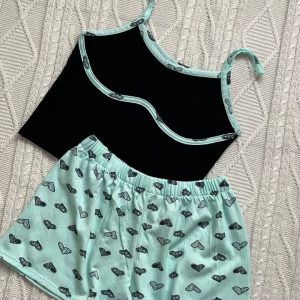 ست کراپ شلوارک دخترانه مشکی آبی