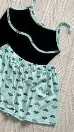 ست کراپ شلوارک دخترانه مشکی آبی