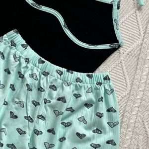 ست کراپ شلوارک دخترانه مشکی آبی