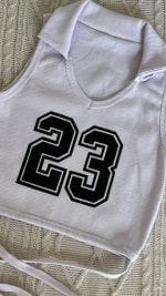 کراپ تاپ بندی سفید با چاپ عدد