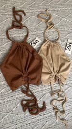 کراپ گره ای رنگ نود و قهوه ای