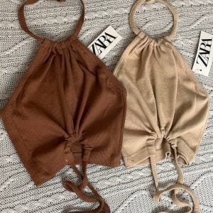 کراپ گره ای رنگ نود و قهوه ای