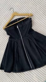 پیراهن جین دکلته ذغالی نمای پشت