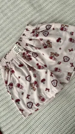 شلوارک سفید با طرح خرس و قلب