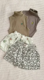 ست یقه اسکی و شلوارک راحتی دخترانه طرح آووکادو و برگ