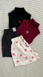 ست لباس راحتی و خانگی دخترانه طرح فانتزی مرد عنکبوتی با بلوز یقه اسکی مشکی و زرشکی مناسب استایل تین‌ایجری