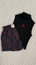 ست دخترانه یقه اسکی و شلوارک طرح اسپایدرمن