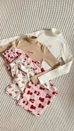 ست خانگی دخترانه یقه اسکی و شلوار دو مدل سفید و کرم