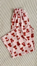 شلوار دخترانه خانگی طرح خرس و پاپیون