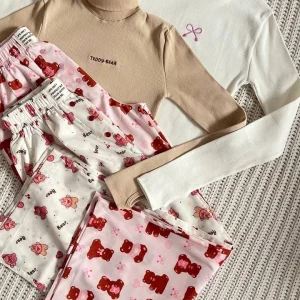 ست خانگی دخترانه یقه اسکی و شلوار دو مدل سفید و کرم