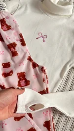 یقه اسکی دخترانه سفید آستین فینگر دار