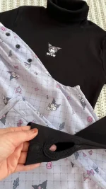 یقه اسکی آستین فینگر دار طرح کورومی و شلوار راحتی دخترانه کورومی